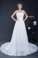 Ivory thin strap pleated A line lace up chapel train chiffon wedding dress D262831