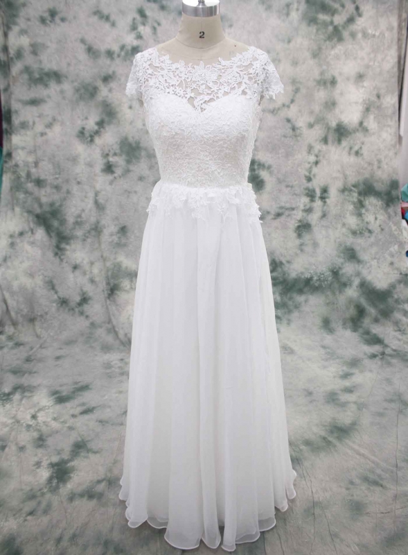 flowy short sleeve wedding dress