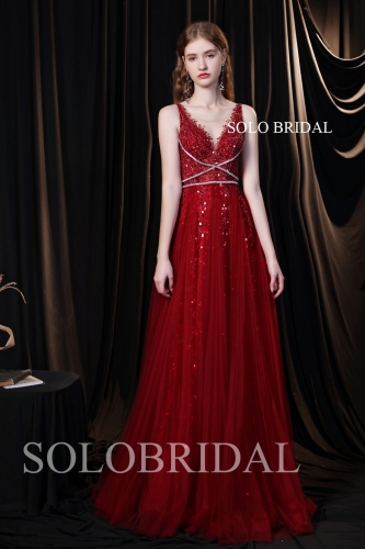 Hot Red Shiny feather Wrap Prom Dress T991022C1