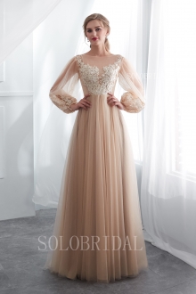 champagne lace tulle fair lady proom dress I226581