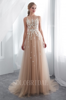 champagne sexy tulle lace proom dress I266611