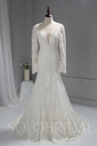 Popular Wedding Dress 2019 Fall New Design Long Sleeve Sparkling Lace a00001822
