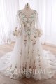 20240415A Green Floral Lace V Neck Long Sleeve A Line Wedding Dress