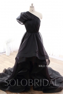 Black Ball Gown One Shoulder Organza Wedding Dress DPP_0021