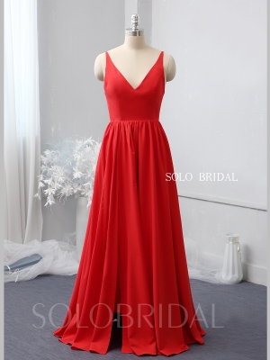 Red V neck small A line bridesmaid dresses 724A2083