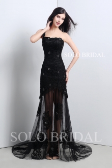Black tulle and lace transparent skirt proom dress A17103