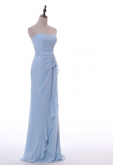 Light Blue chiffon Sheath Column ruffles Prom Dress