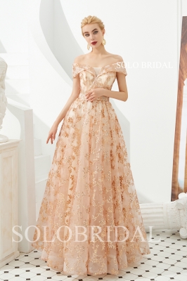 Blush off shoulder organza a line proom dress M313341