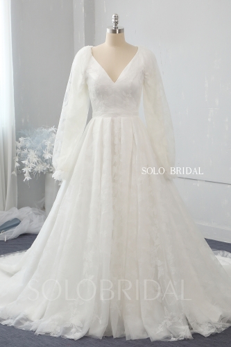 Ivory leaf lace loose sleeve wedding dress 724A2376