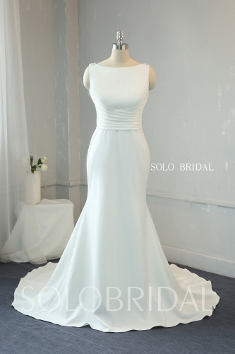 Ivory Crepe fit and flare wedding dress fully beaded dimonds back 724A9958
