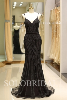 Black champagne sheath thin strap proom dress K607201