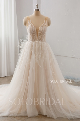 Champagne Light Tulle Cathedral Wedding Dress 724A0000