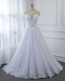 A Line Wedding Dress Hemlace Skirt Bridal Gown White