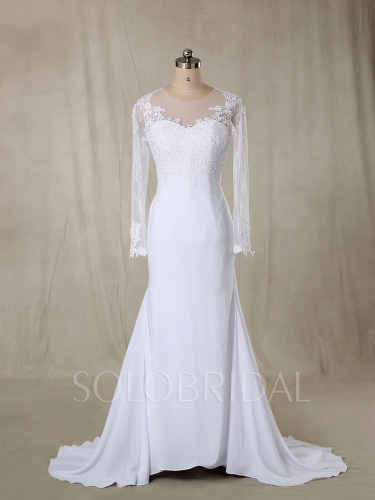 White Chiffon Sheath Column Wedding Dress 724A6357s
