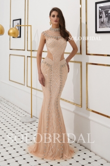 Blush pink sheath fully beaded proom dress L823191