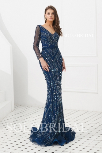 Blue sheath fully diamond proom dress L916931