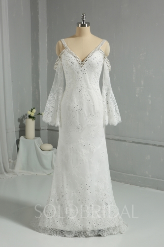Ivory Light Lace Fully Diamond Sheath Wedding Dress DPP_1981