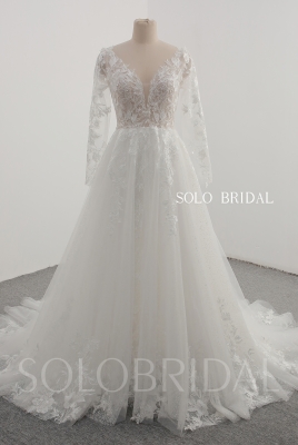 Ivory Sparkly Long Sleeve A Line Wedding Dress 20241022A