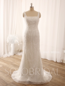 Ivory Sparkling Square Neck Sheath Wedding Dress 724A9227