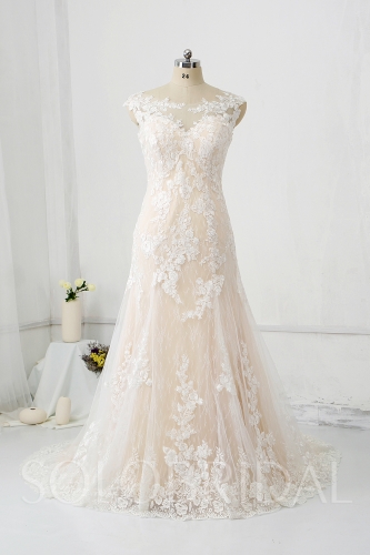 Champagne Lining with Ivory lace overlayed fitted Wedding Dress court Train DPP_0379