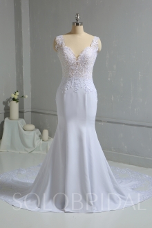 White Chiffon Mermaid Wedding Dress with Lace Train DPP_1855