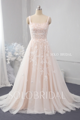 Blush pink A line tulle wedding dress 724A9959