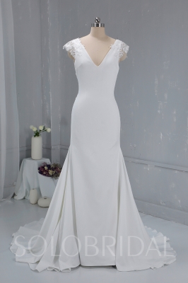 Hot Sale Crepe Wedding Dress with Lace Back 724A2037a