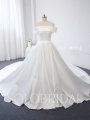 light ivory bridal satin wedding dress off shoulder bustline 724A1268