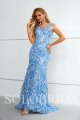 Blue V Neck Fit and Flare Floral Lace Evening Dress 3011031