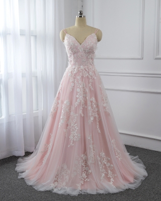 Pink Spagetti Straps Wedding Dress For Sale in Stock