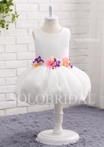 Ivory mini flower girl dress flower decurations on waist A13819