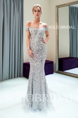 Silver shiny mermaid proom dress J886861