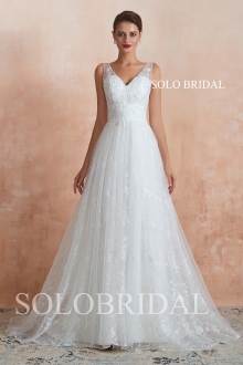 Ivory V neck light lace wedding dress N313701