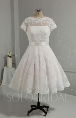 Classic Short Length Wedding Dress Whole Piece Lace Short Sleeves 724A0087