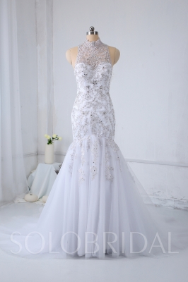 Luxury Mermaid White Wedding Dress Fully Silver Embroidery 724A1149a