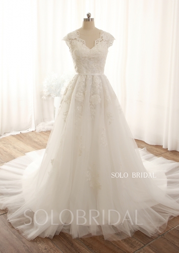 Ivory A line cotton lace cap sleeve keyhole back wedding dress 724A9568a