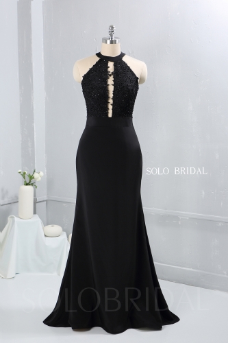 Black sweep train open front halter neck bridemaid dress party dress proom dress DPP_2650