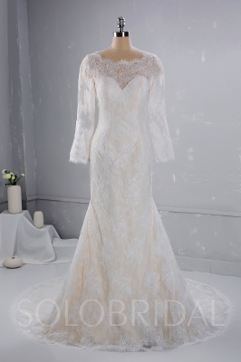 Champgane color with ivory Lace overlayed Wedding Dress 724A3333a