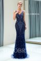 Blue dimond shiny feather proom dress J826911