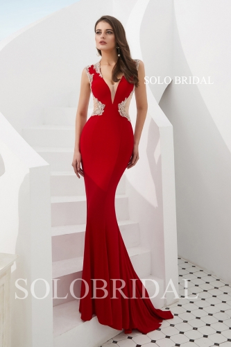 Red fitted crepe proom dress L663111