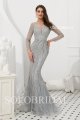 Grey fit and flare beaded proom dress L923091