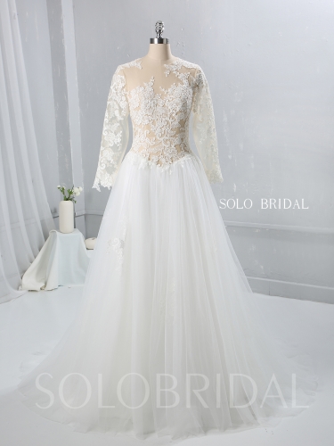Skin Color Lace Tulle Bodice Tulle Skirt Wedding Dress 724A9528a