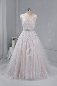 Blush color Bridal Gown Beaded Belt Corset Back 724A2113a...