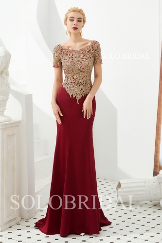 Wine red sheath crepe proom dress M493311