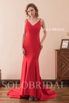 red crepe low back evening dress F266201