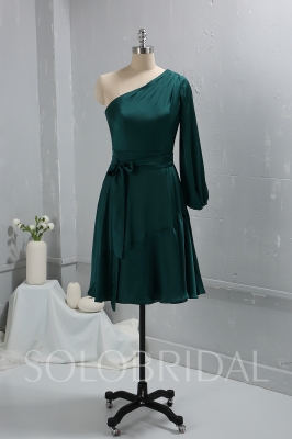 Green Silk like Chiffon One Shoulder Knee Length Dress 724A4812a