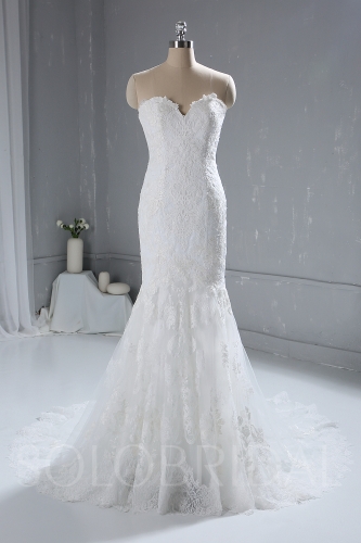 Light Ivory Strapless Lace Wedding Dress Court Train 724A3960a