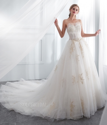 Ivory sweetheart pleated tulle wedding dress I506661