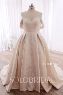 20240415B Gold Champagne Off Shoulder Sweetheart Ball Gown Wedding Dress