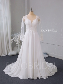 Ivory a line chiffon wedding dress 724A2812